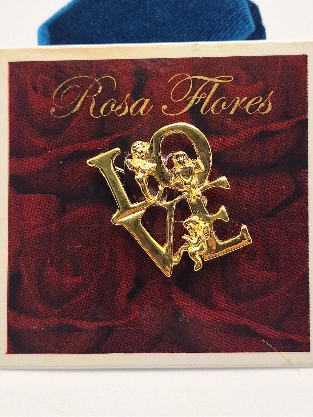 Rosa Flores Angel Love Brooch Gold Tone Cherub Pin Romantic Vintage Style